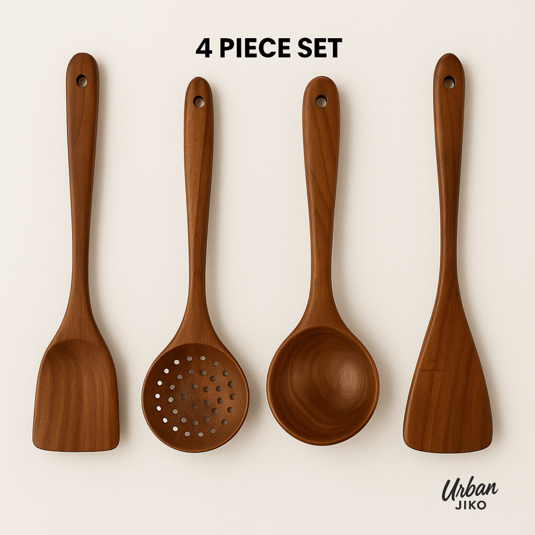 Elegantes Teakholz Utensilien-Set