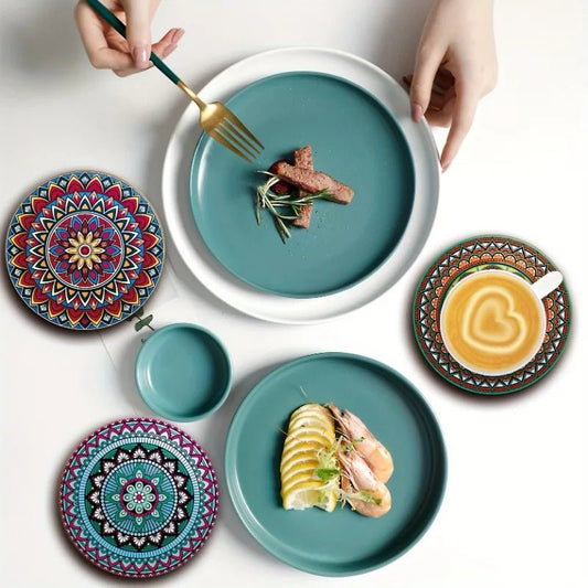 Mandala Holzuntersetzer-Set: Eleganz in 8 Teilen