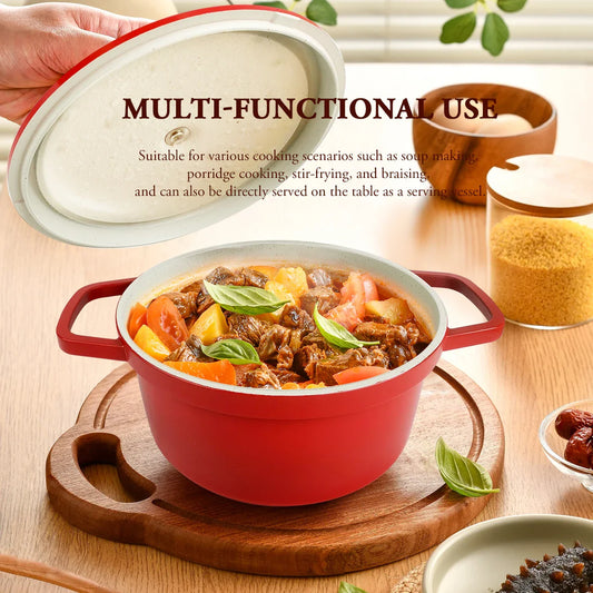 Atheltichub 4L Emaillierter Dutch Oven – Antihaft Rote Suppenpfanne mit Deckel