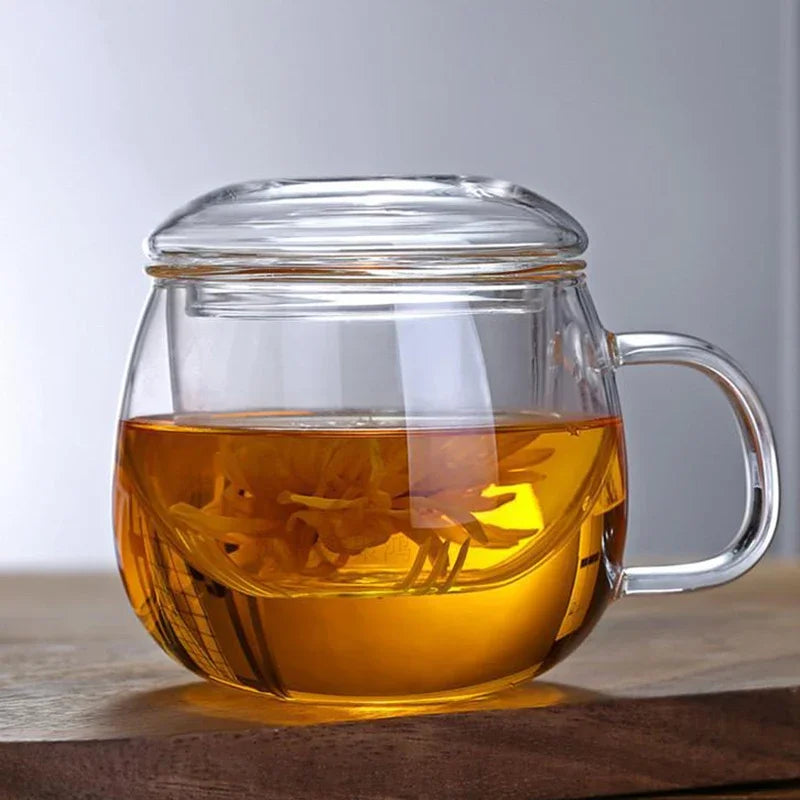 Elegante Borosilikatglas Teetasse mit Sieb und Deckel