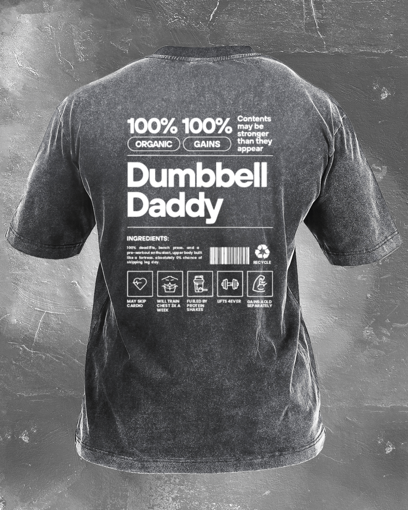 DUMBBELL DADDY: Trendiges, gewaschenes T-Shirt für Fitness-Fans