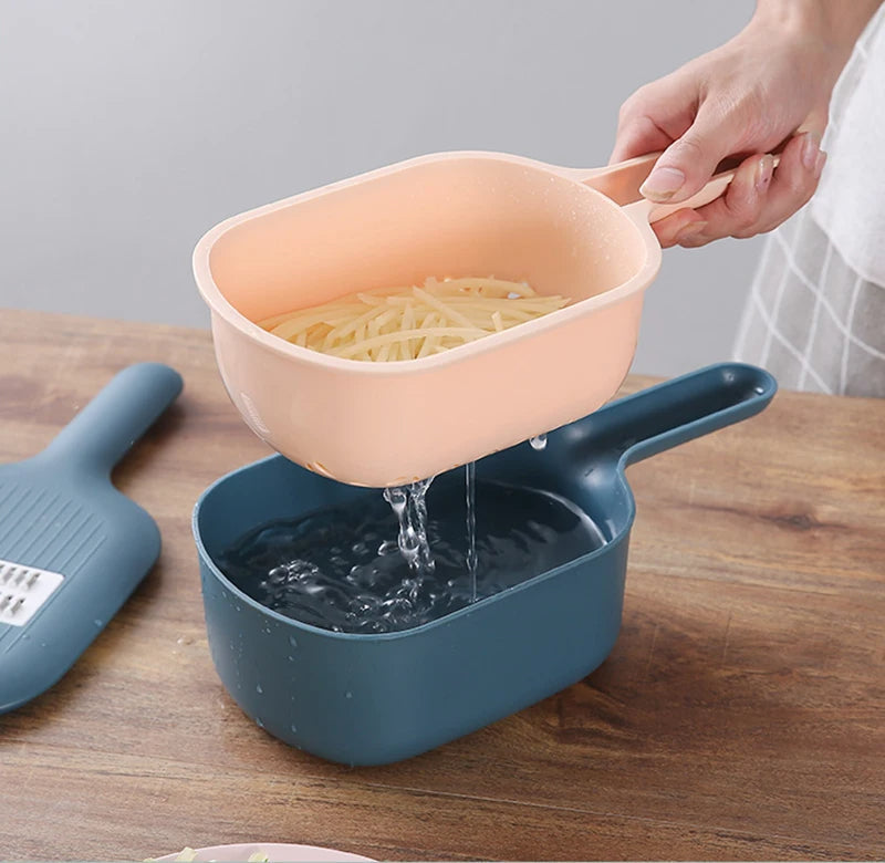 Eleganter Multifunktions-Gemüseschneider mit Abtropfkorb