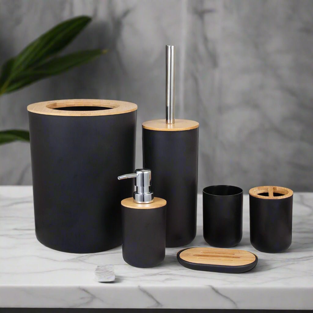 Elegantes 6-teiliges Badezimmer-Accessoires-Set aus Bambus