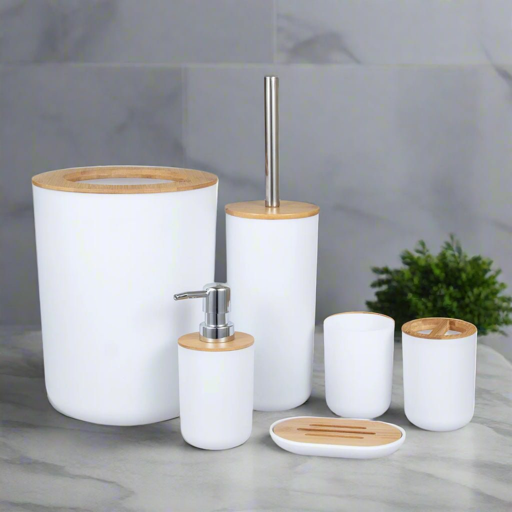 Elegantes 6-teiliges Badezimmer-Accessoires-Set aus Bambus