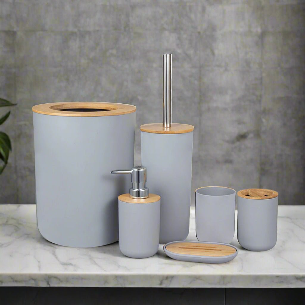 Elegantes 6-teiliges Badezimmer-Accessoires-Set aus Bambus