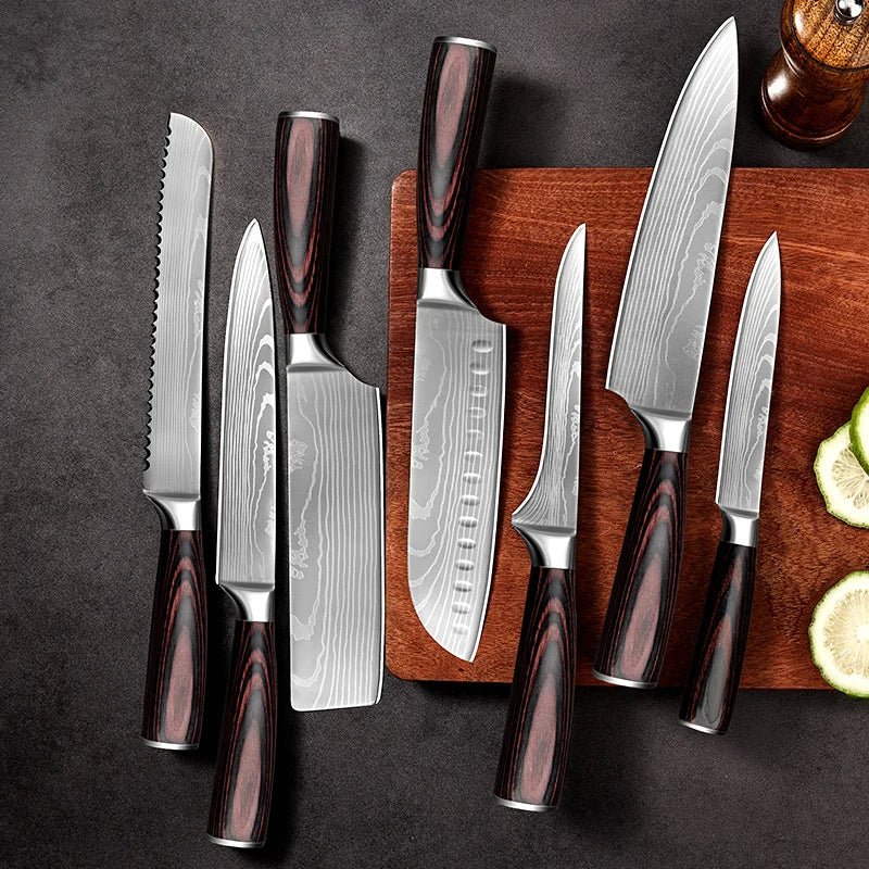 Exquisites 7-teiliges Damaststahl-Messer-Set