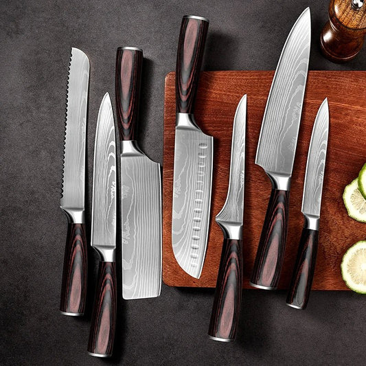 Exquisites 7-teiliges Damaststahl-Messer-Set