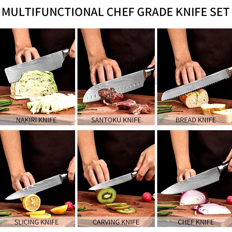 Exquisites 7-teiliges Damaststahl-Messer-Set