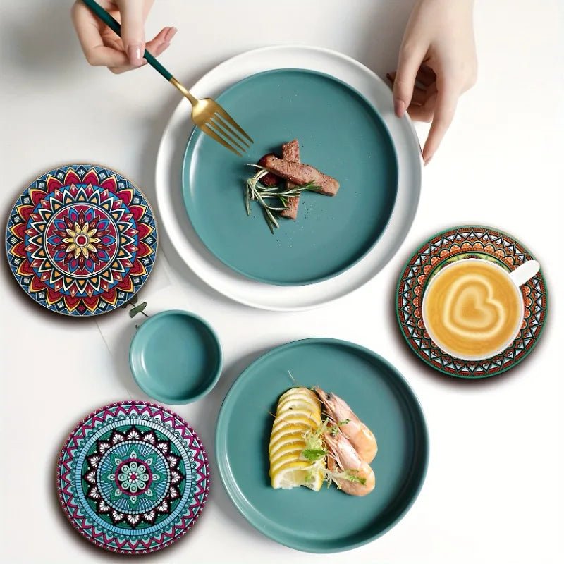 Mandala Holzuntersetzer-Set: Eleganz in 8 Teilen