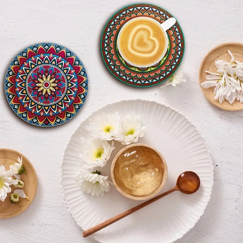 Mandala Holzuntersetzer-Set: Eleganz in 8 Teilen