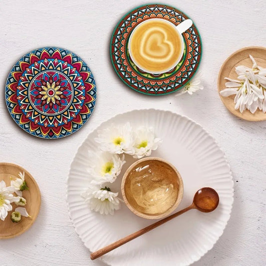 Mandala Holzuntersetzer-Set: Eleganz in 8 Teilen