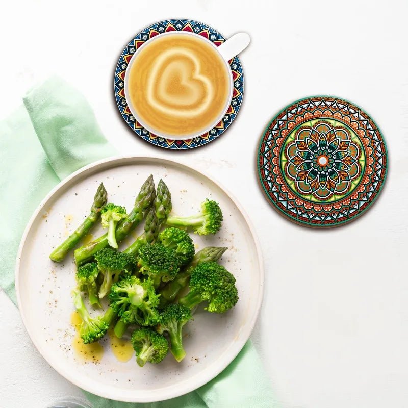 Mandala Holzuntersetzer-Set: Eleganz in 8 Teilen