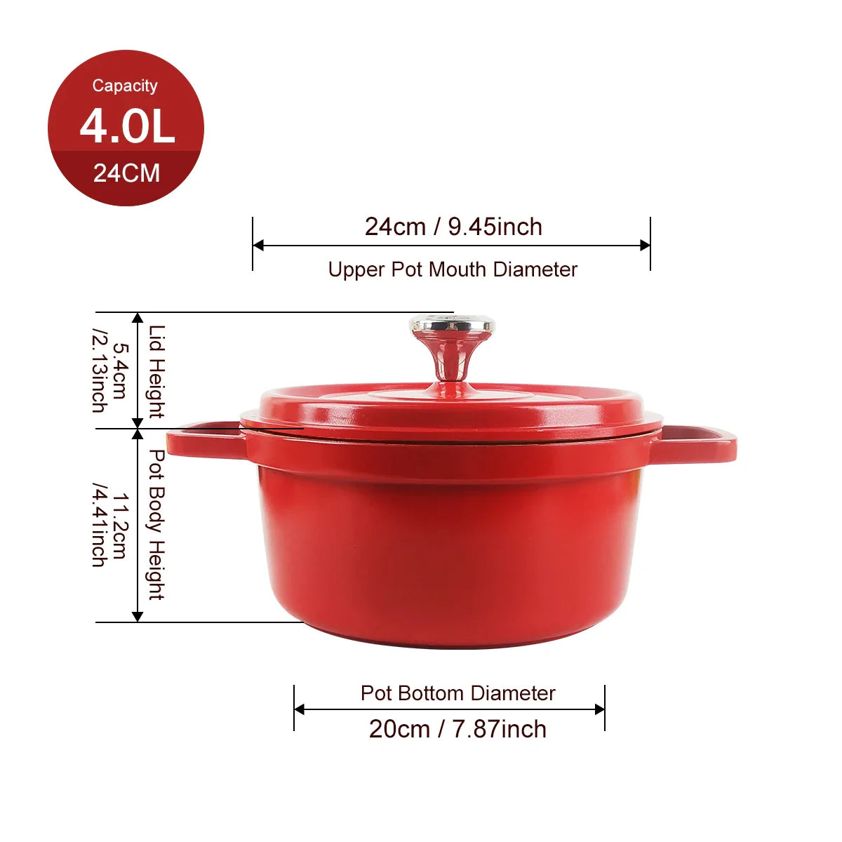 Eleganter 4L Emaille Dutch Oven – Hochwertiger Antihaft-Suppentopf in Rot