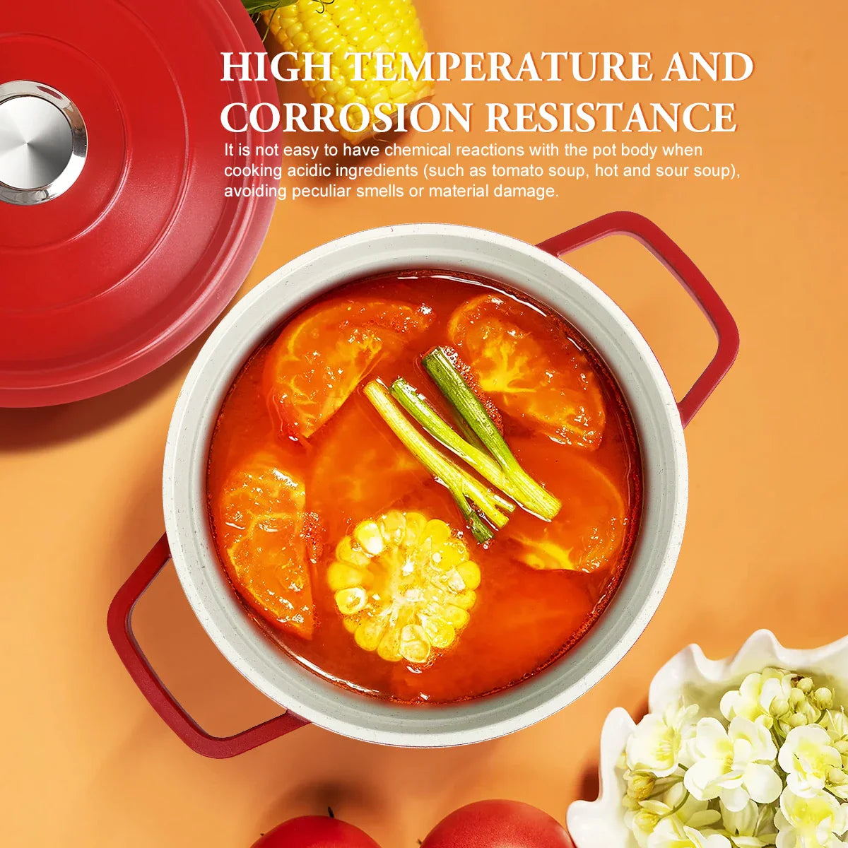 Atheltichub 4L Emaillierter Dutch Oven – Antihaft Rote Suppenpfanne mit Deckel