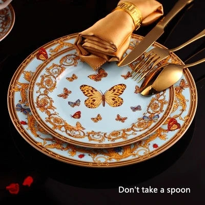 „Elegantes Schmetterling-Knochenporzellan-Set: Genuss mit Stil“