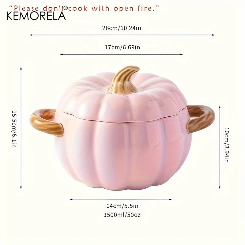 Eleganter Keramik Kürbisbräter mit Deckel – Stilvoller Desserttopf für Halloween