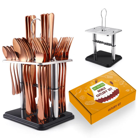 Edelstahl Besteckset mit Hammermuster und Keramikgriff – 24-teiliges Design für anspruchsvolle Tischkultur