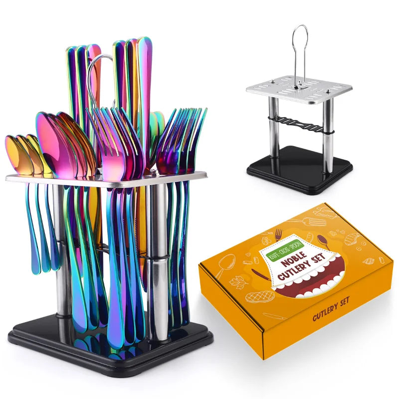 Edelstahl Besteckset mit Hammermuster und Keramikgriff – 24-teiliges Design für anspruchsvolle Tischkultur