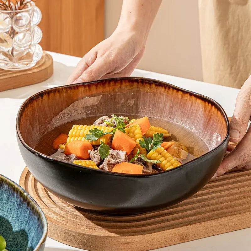 Elegante 24 cm Keramiksuppenschüssel – Ofen-glasiert und mikrowellenfest