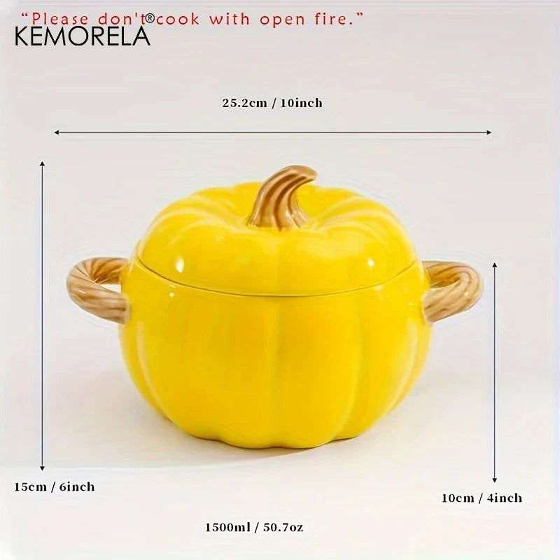 Eleganter Keramik Kürbisbräter mit Deckel – Stilvoller Desserttopf für Halloween