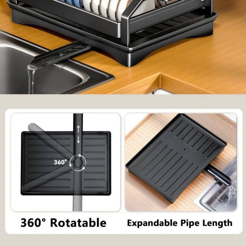 Eleganter 2-stufiger Geschirrabtropf- und Aufbewahrungsständer für eine stilvolle Küchenorganisation