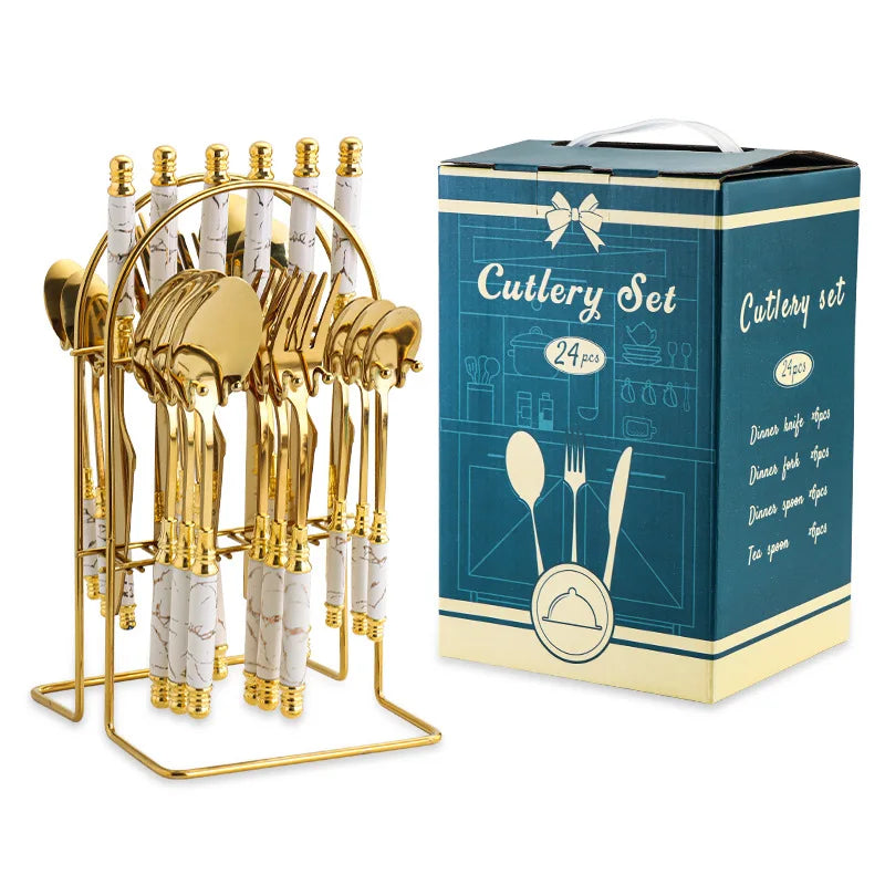 Atheltichub 24-teiliges Edelstahl-Besteckset mit Hammer-Muster und Keramikgriff