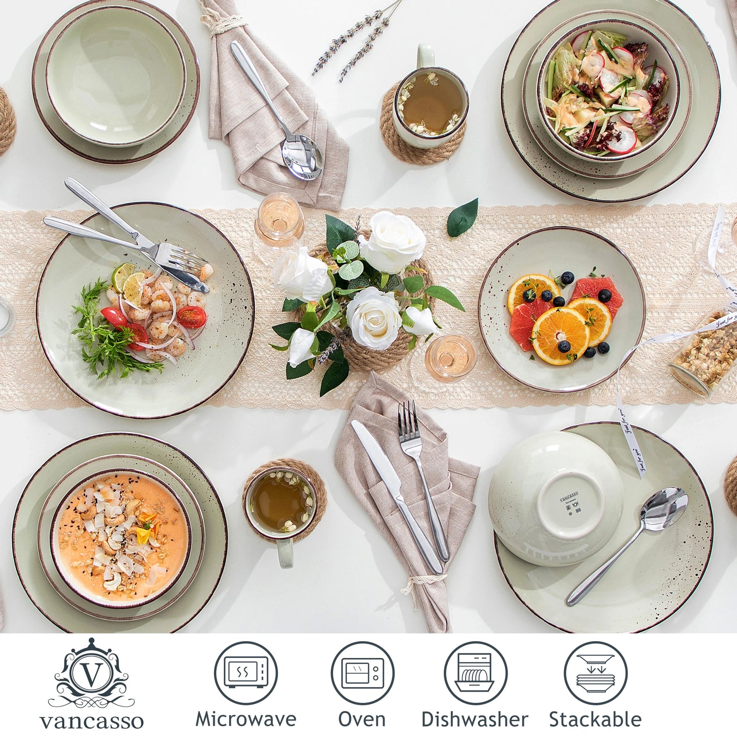 MALACASA NAVIA: Elegantes 12-teiliges Keramikgeschirr-Set für stilvolles Dining