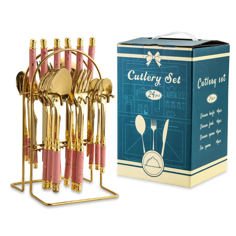 Atheltichub 24-teiliges Edelstahl-Besteckset mit Hammer-Muster und Keramikgriff