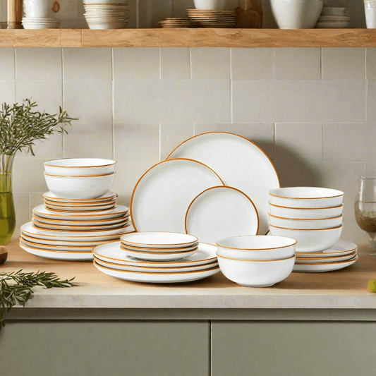 Elegantes Keramisches Geschirrset mit Goldakzenten