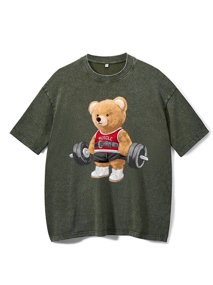 Washed Gym T-Shirt 'Exercise Bear' – Stilvoll & Bequem für dein Workout