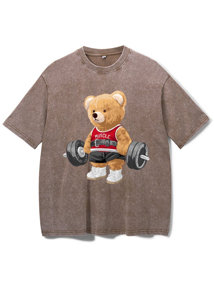 Washed Gym T-Shirt 'Exercise Bear' – Stilvoll & Bequem für dein Workout