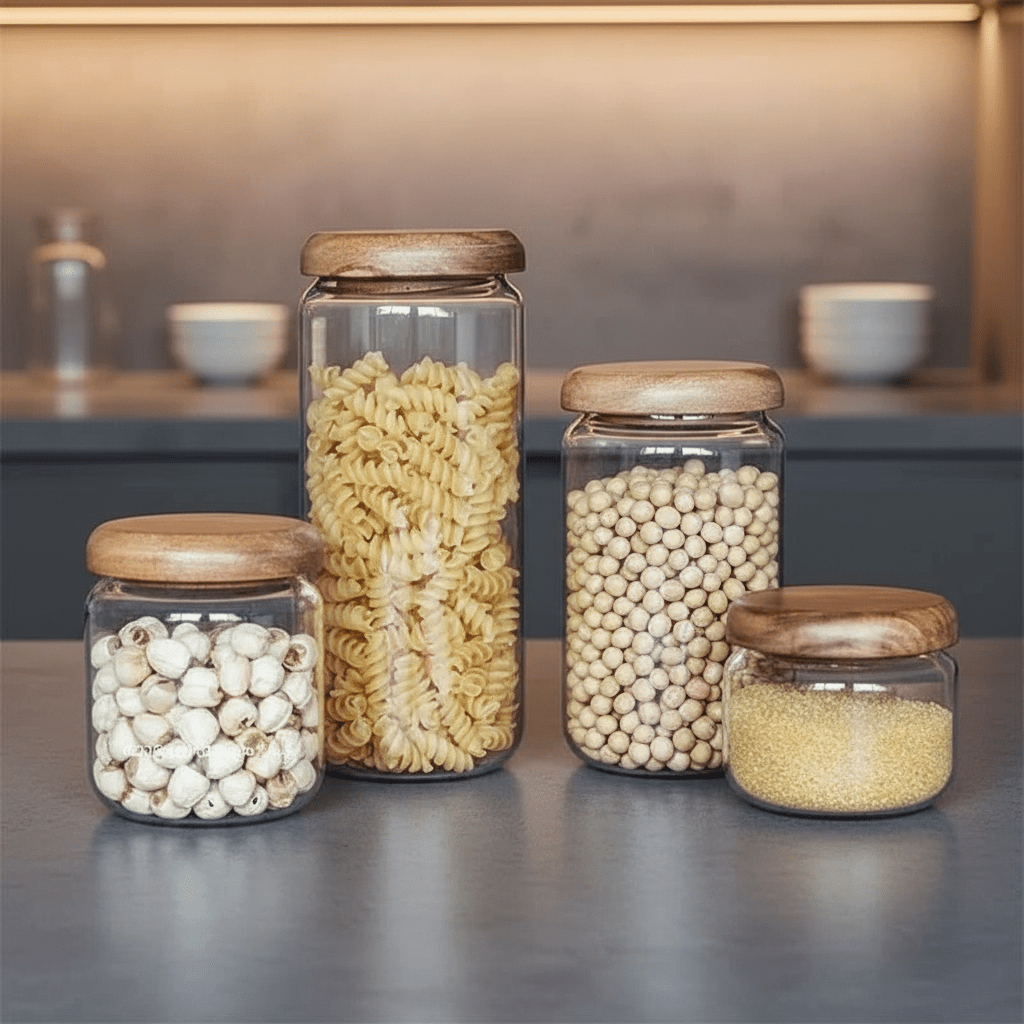 Eleganter Glasvorratsbehälter mit Akazienholzdeckel