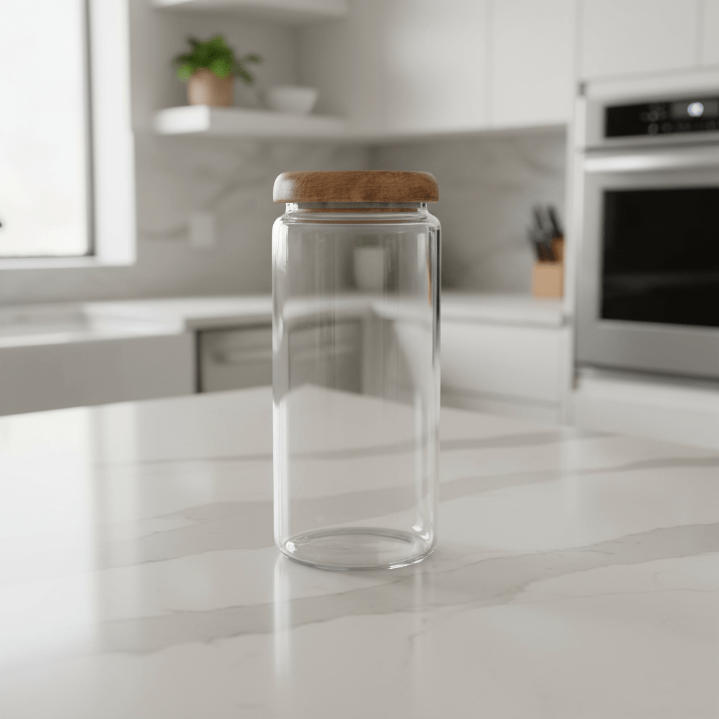Eleganter Glasvorratsbehälter mit Akazienholzdeckel