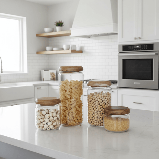 Eleganter Glasvorratsbehälter mit Akazienholzdeckel