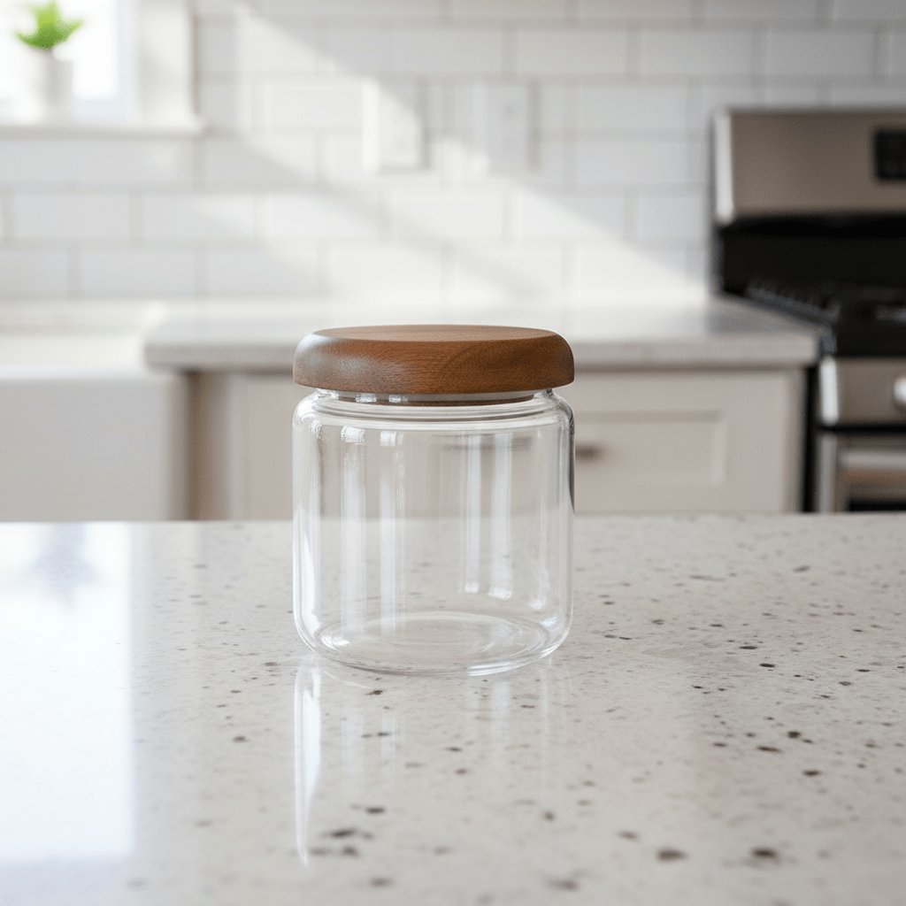 Eleganter Glasvorratsbehälter mit Akazienholzdeckel