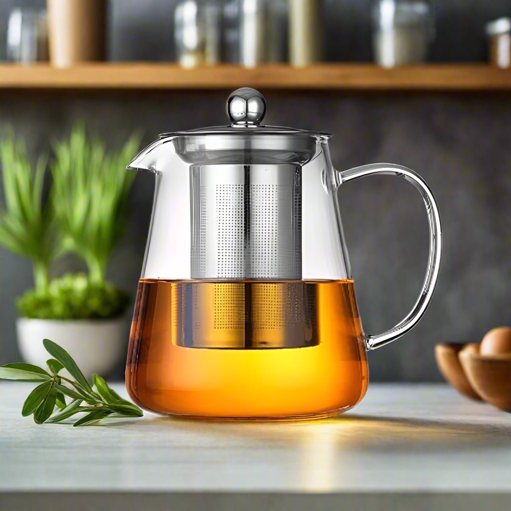 Elegante Glaskanne mit Edelstahl-Teesieb – Hitzebeständig und Stilvoll