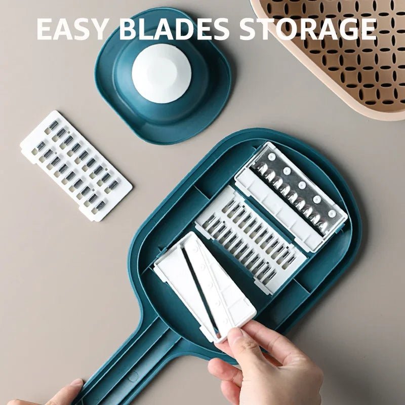 Eleganter Multifunktions-Gemüseschneider mit Abtropfkorb