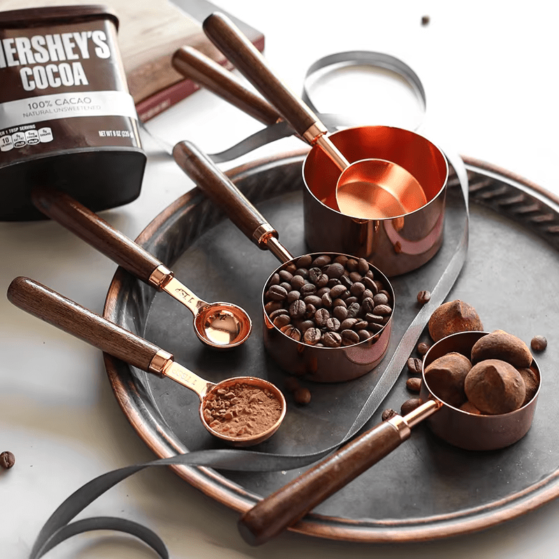 Elegantes Roségoldenes Holz-Messset (8-teilig)